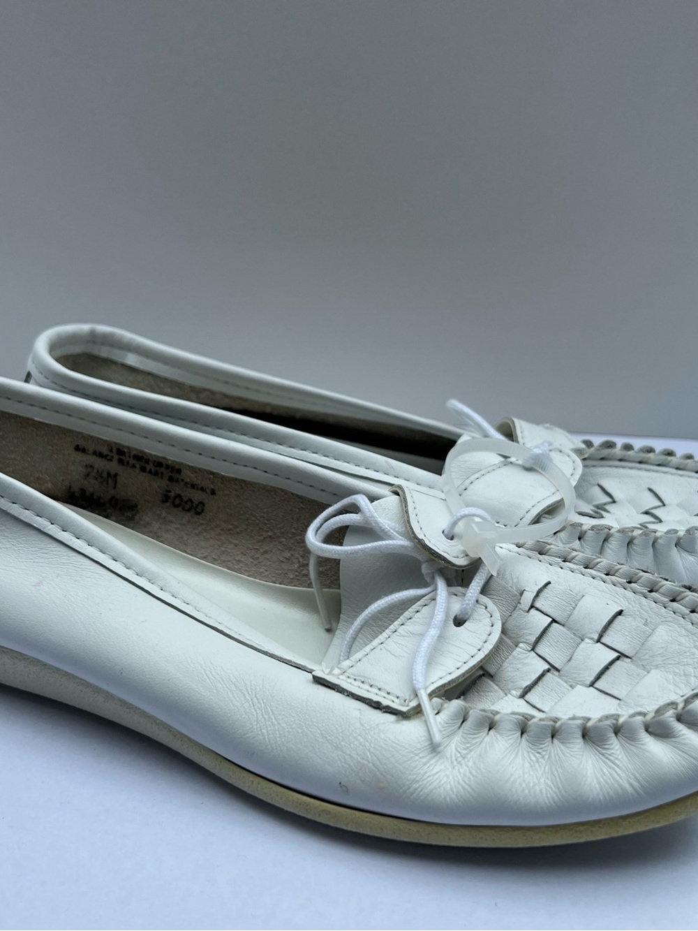 Quoddy White Woven Leather Loafers